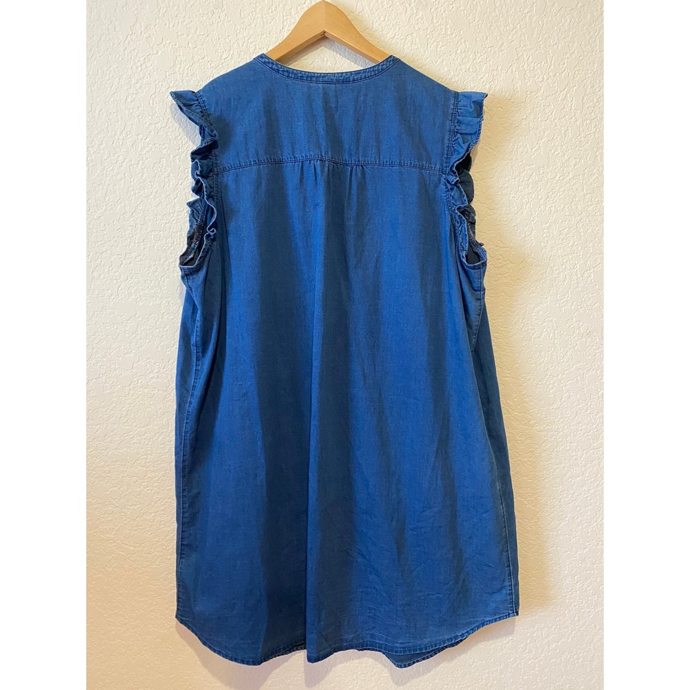 Old Navy Chambray Denim Shirt Dress Sz XXL Blue Ruffle Button Front Boho Western - Picture 3 of 6